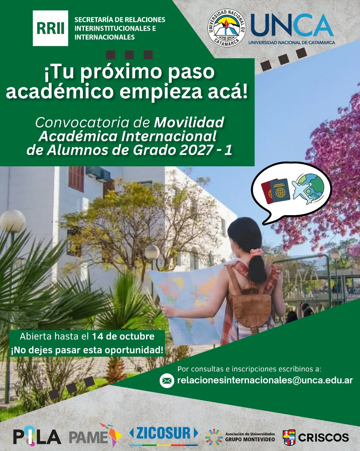 🌎 UNCA abrió la convocatoria de Movilidad Académica Internacional 2027-1